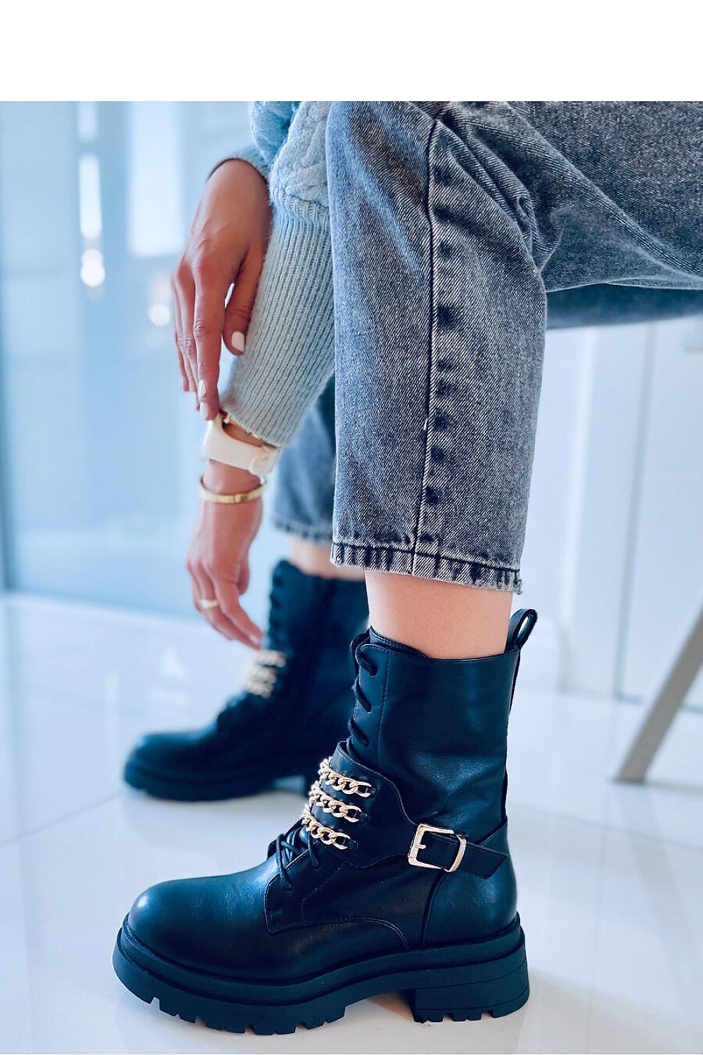 Inello Women's Lace-Up Booties with Gold Chains, 5cm Heel, Soft Leather & Fur Lining