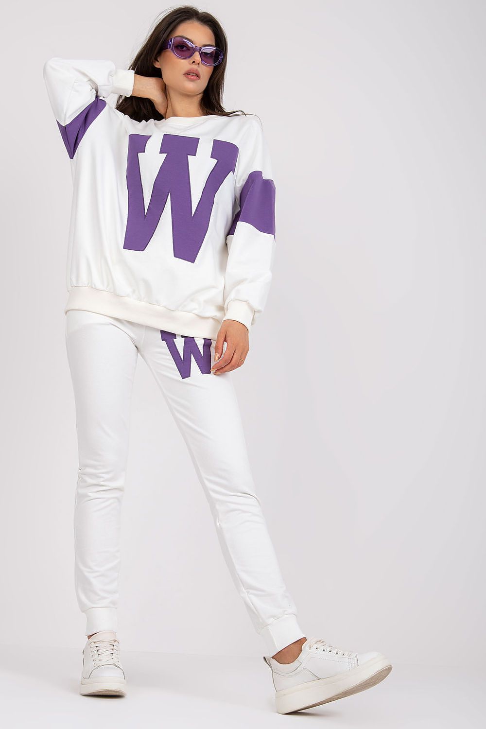 Luxury Women's Tracksuit Set - Loose Cut Sweatshirt with Tailored Pants and Cotton-Spandex Blend