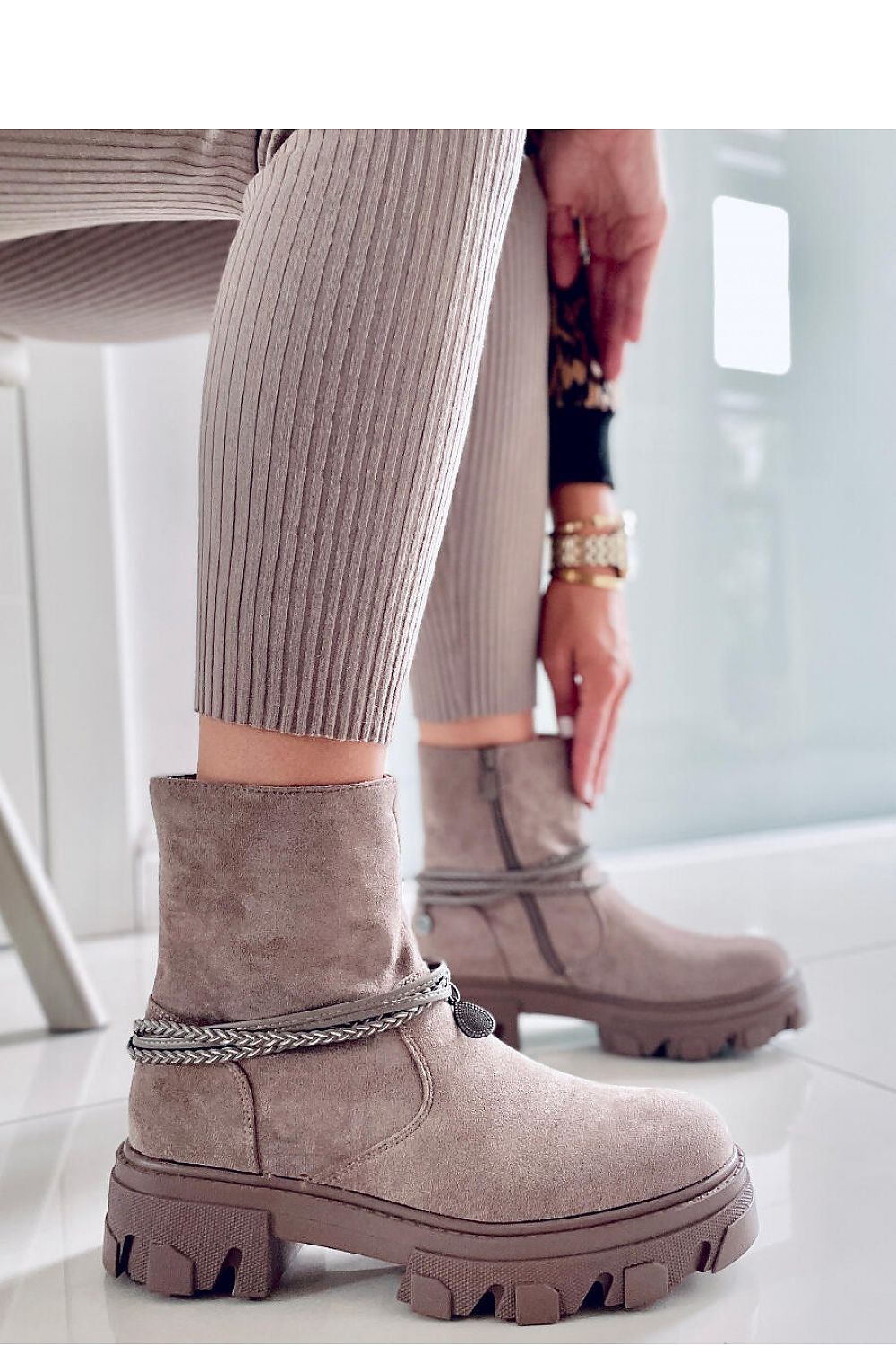 Inello Women's Eco-Suede Boots with Soft Fur Lining and Detachable Strap - 4.5cm Heel