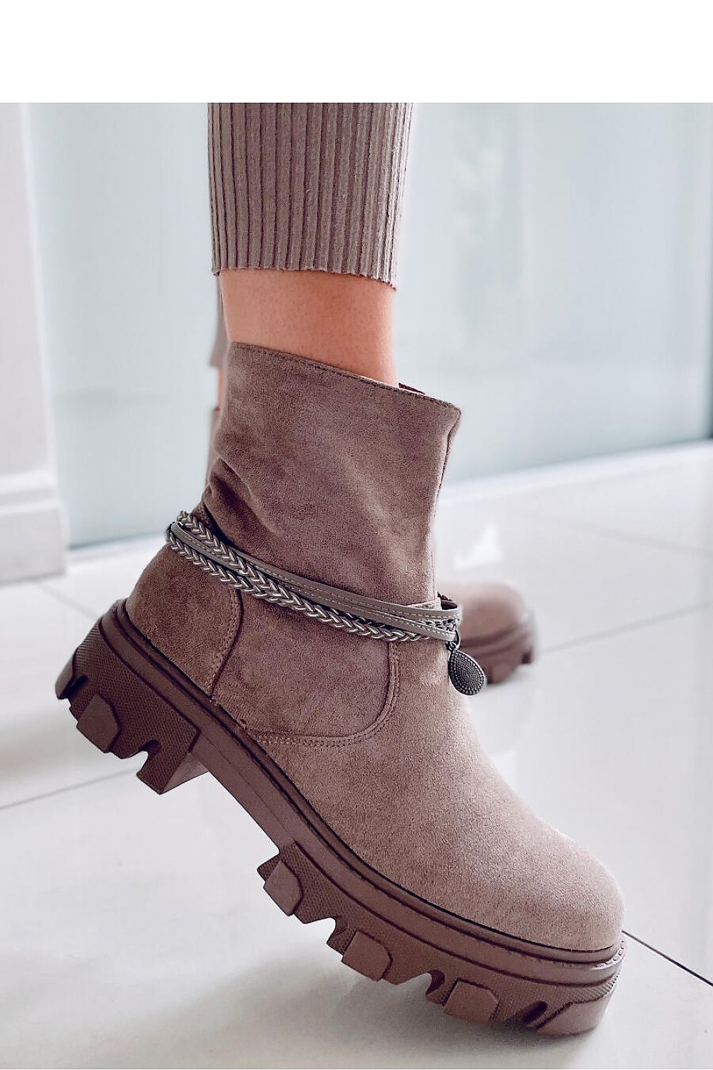 Inello Women's Eco-Suede Boots with Soft Fur Lining and Detachable Strap - 4.5cm Heel