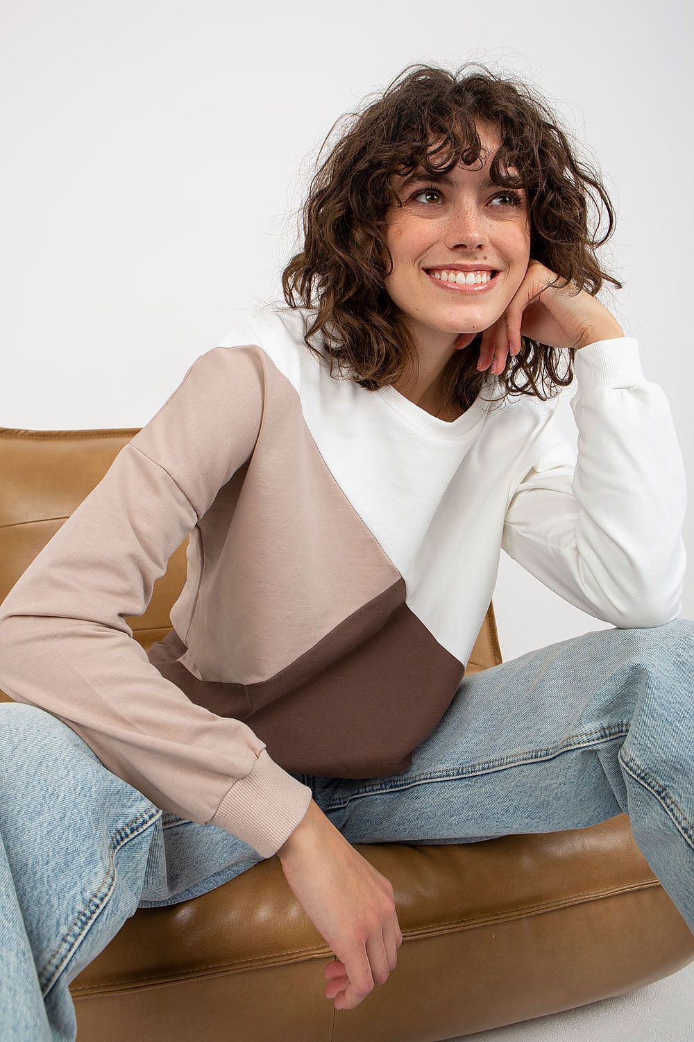 Luxury Women's Long Sleeve Cotton Blend Sweatshirt with Round Neckline in 3 Colours