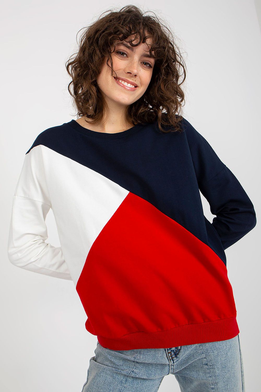 Luxury Women's Long Sleeve Cotton Blend Sweatshirt with Round Neckline in 3 Colours