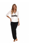 Elegant 2-Piece Pyjama Set with 3/4 Sleeves, Lace Detailing & Contrast Long Pants by Lupo Line