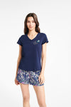Bluebird Women's Cotton Pyjamas Set - V-Neck T-Shirt & Floral Shorts - Stylish Nightwear