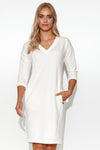 Stylish Makadamia Tracksuit Dress with V-Neck, 3/4 Sleeves and Pockets - Perfect Summer Attire