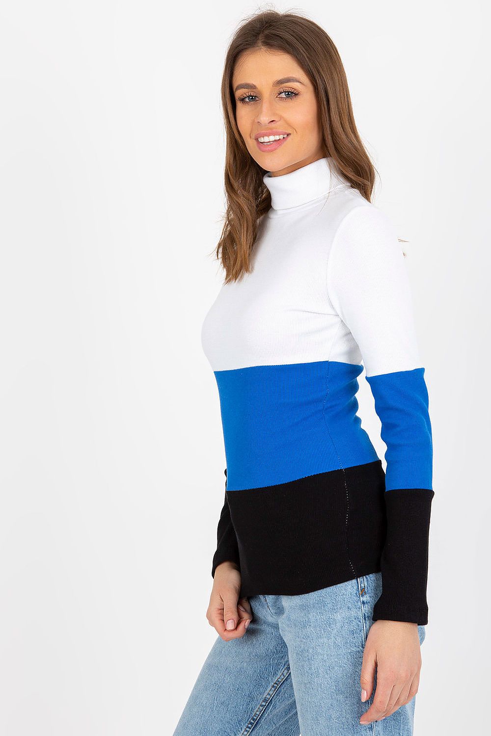 Elegant Women's Ribbed Turtleneck Sweater - Long Sleeve Cotton Blend, Available in 3 Colours