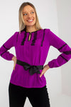 Elegant Lakerta Long Sleeve Blouse with Lace Detailing and Tie Belt for Women