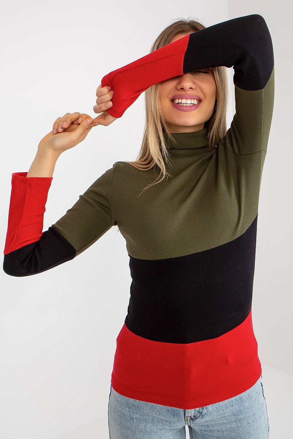 Elegant Women's Ribbed Turtleneck Sweater - Long Sleeve Cotton Blend, Available in 3 Colours