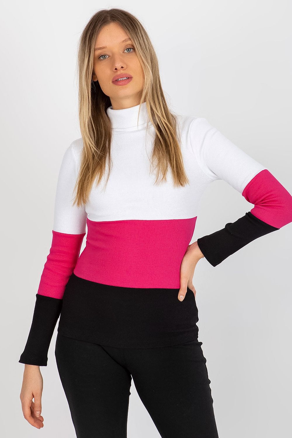 Elegant Women's Ribbed Turtleneck Sweater - Long Sleeve Cotton Blend, Available in 3 Colours
