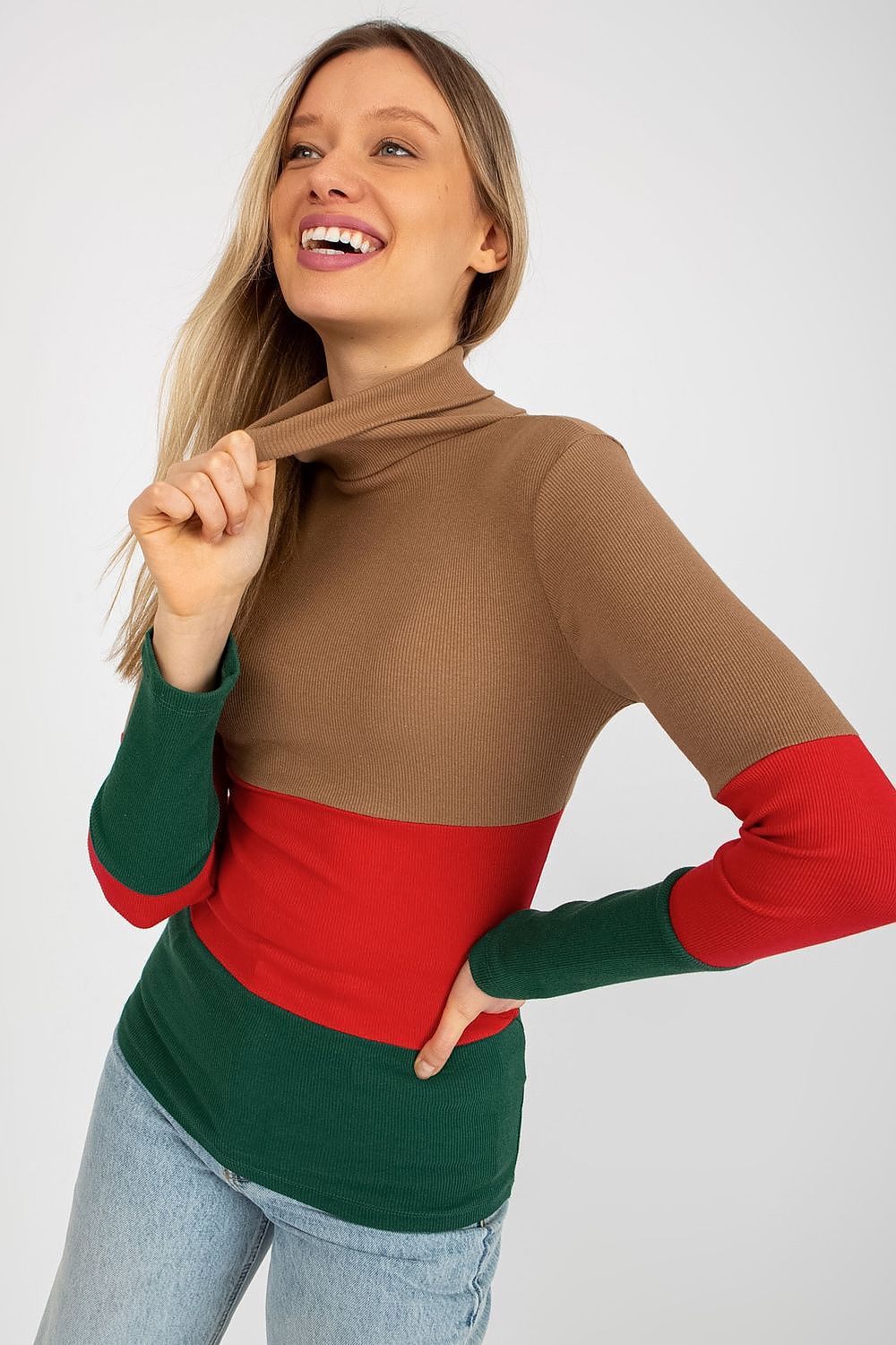 Elegant Women's Ribbed Turtleneck Sweater - Long Sleeve Cotton Blend, Available in 3 Colours