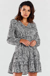 Elegant A470 Mini Dress with Long Sleeves, V Neckline and Charming Frills by Awama