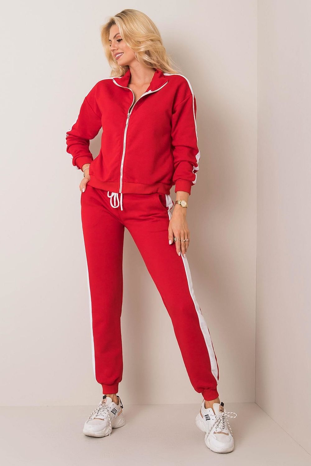 BFG Women's Luxury Zip-Up Sweatshirt Set with Contrasting Piping and Slip Pockets