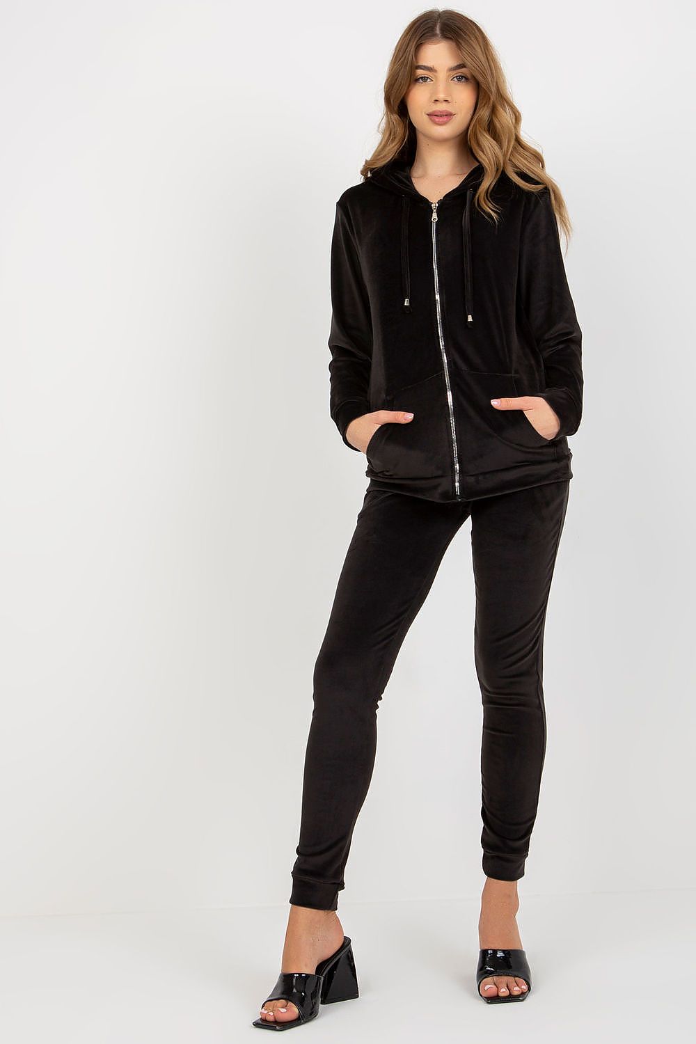 Luxurious Velour Loungewear Set: Hooded Sweatshirt & Long Pants with Pockets