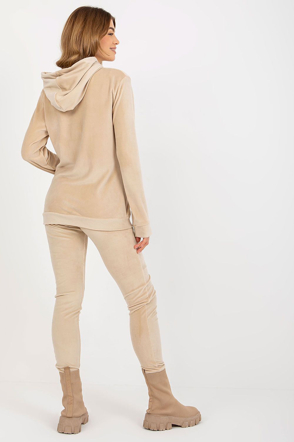 Luxurious Velour Loungewear Set: Hooded Sweatshirt & Long Pants with Pockets