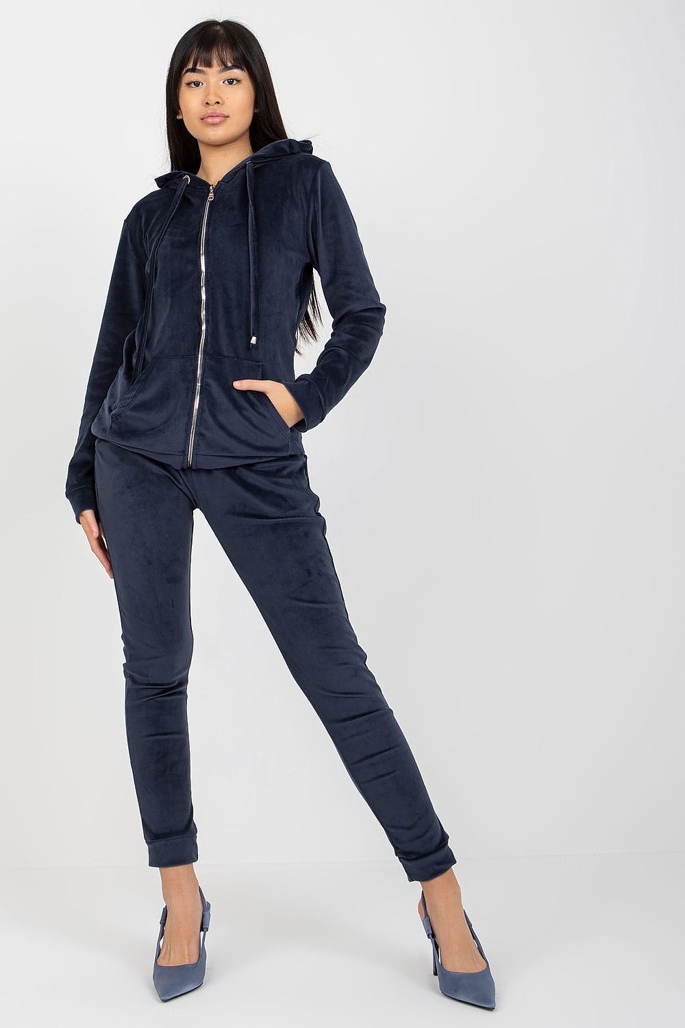 Luxurious Velour Loungewear Set: Hooded Sweatshirt & Long Pants with Pockets