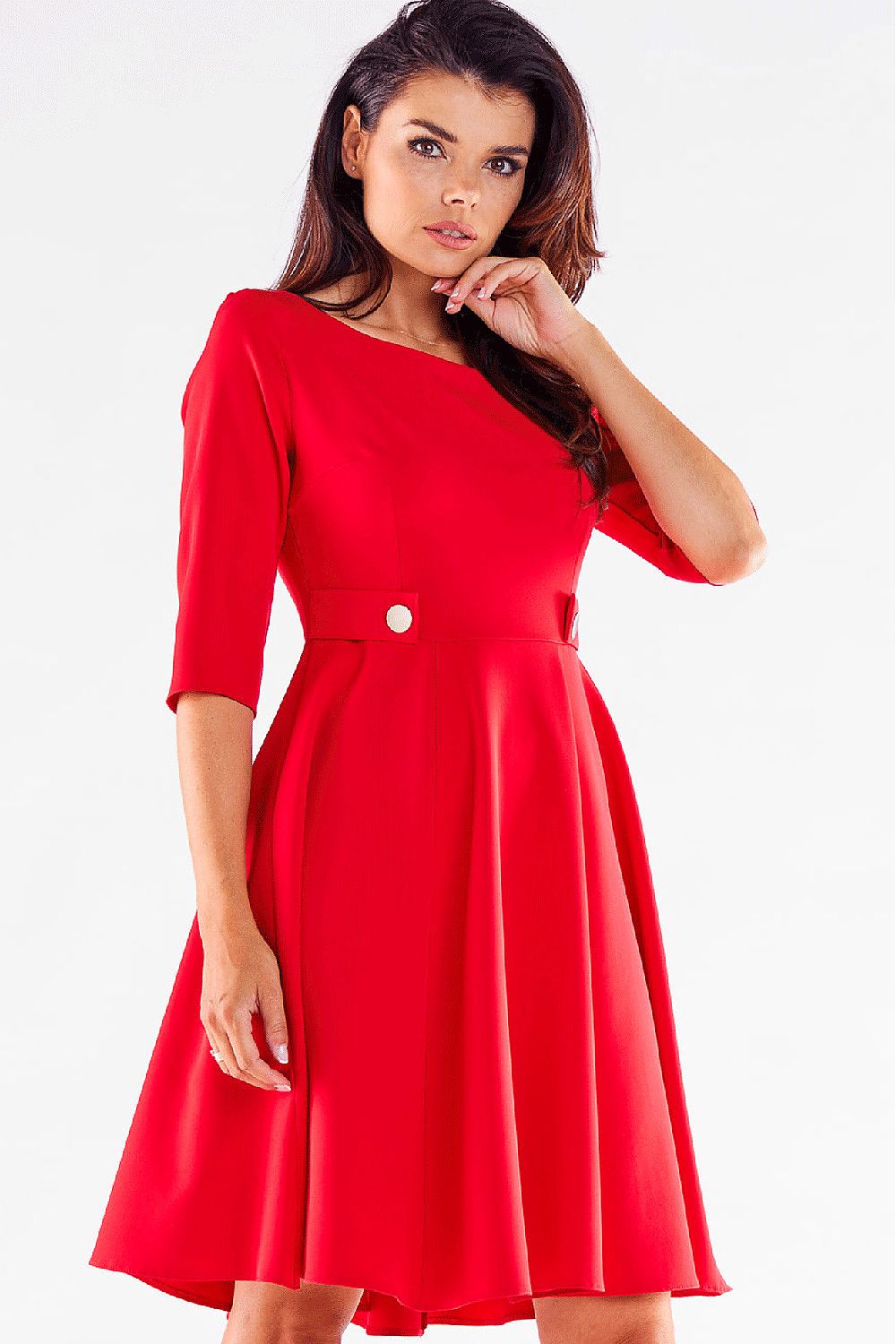 Blushed Awama Daydress with Decorative Buttons and Flattering Silhouette, Made in Poland
