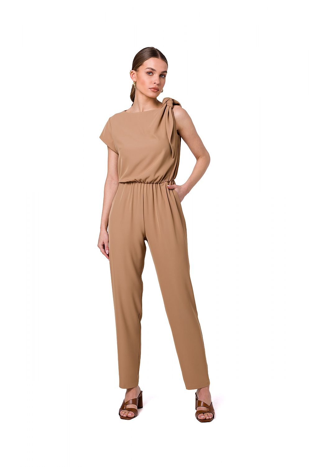 Stylish One-Shoulder Jumpsuit with Tapered Legs and Elastic Waist by Stylove