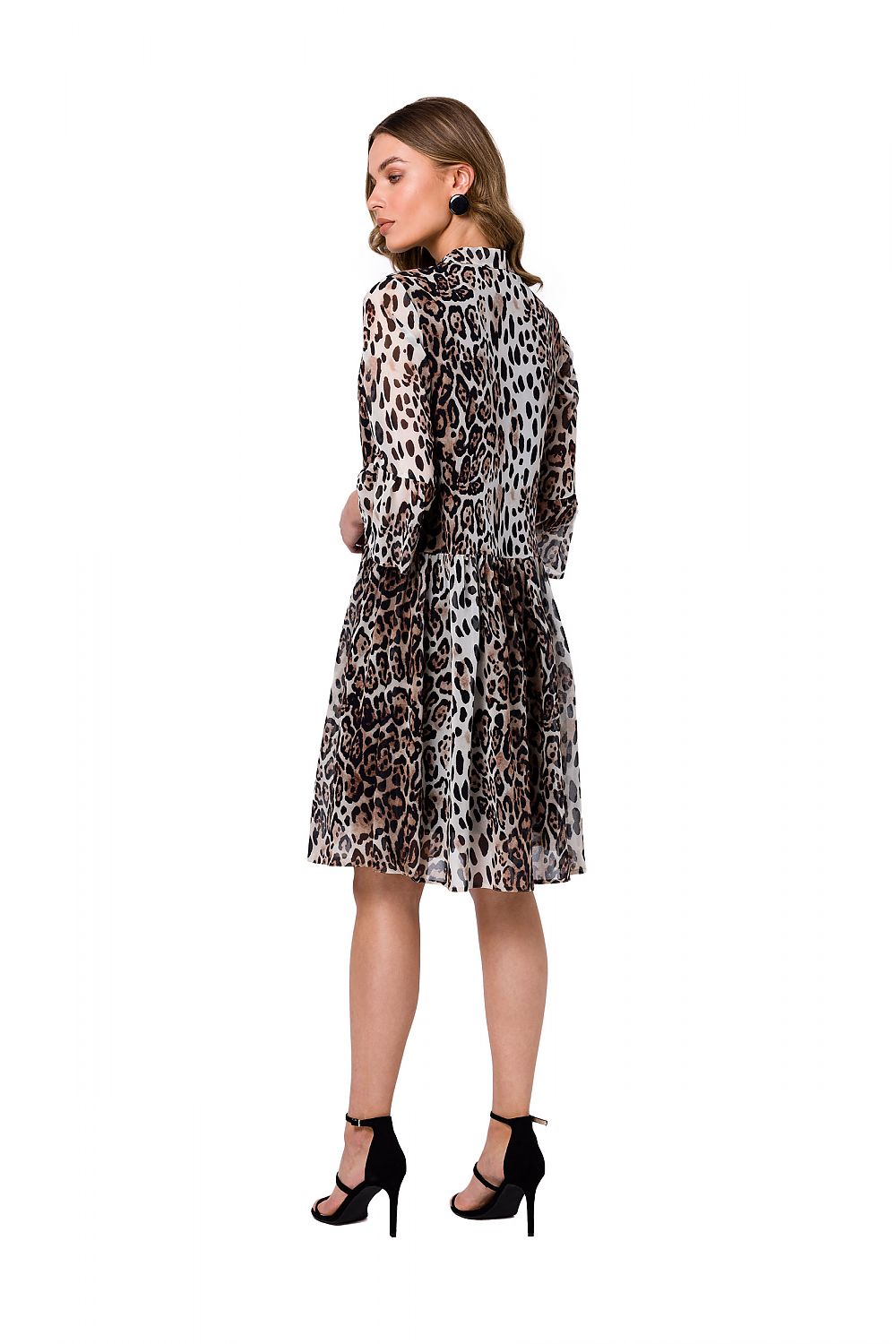 Stylove Ethereal Chiffon Daydress with Tie Neckline and Elbow-Length Sleeves