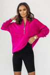 IVON Oversized Sweatshirt With Striking Collar & Adjustable Zipper – Elegant Comfort Wear