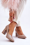 Elegant 9Cm Block Heel Pumps in Natural Leather with Unique Heel Detail by Lewski Shoes