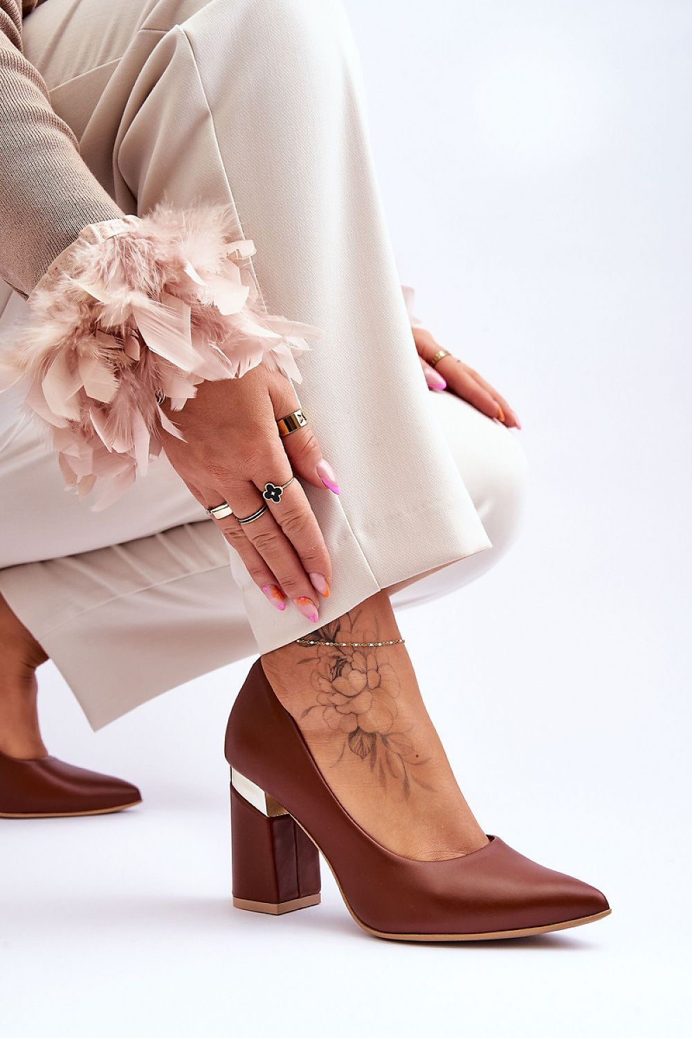 Elegant 9Cm Block Heel Pumps in Natural Leather with Unique Heel Detail by Lewski Shoes