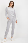 Rue Paris Ladies' Velour Set: Elegant Blouse & Long Pants with Elastic Waistband