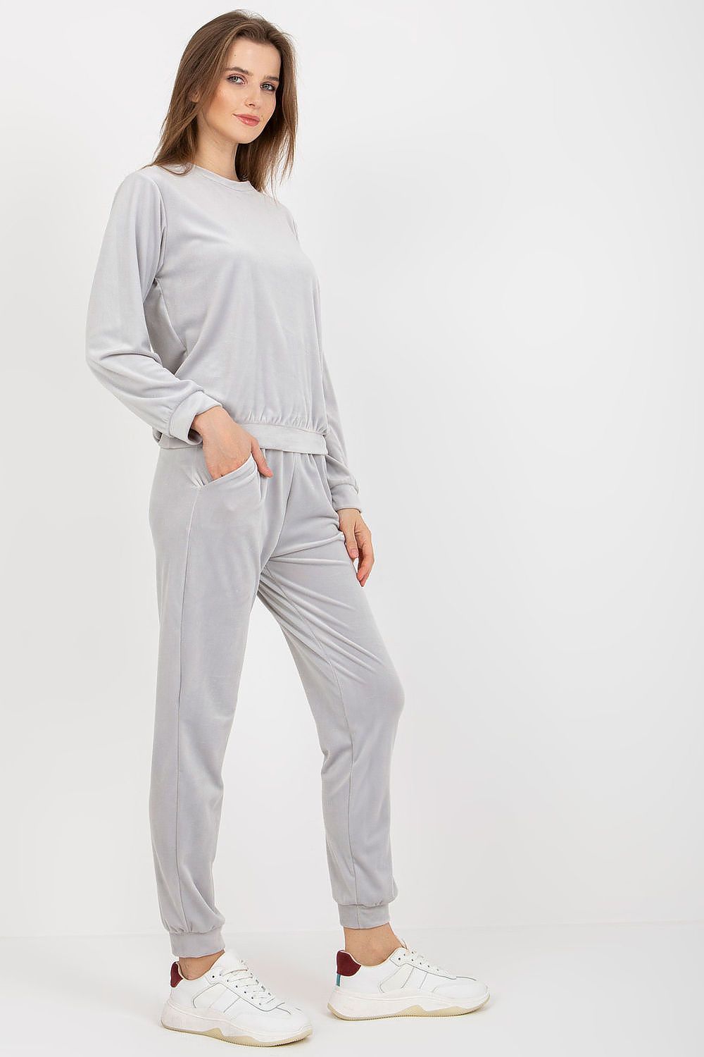 Rue Paris Ladies' Velour Set: Elegant Blouse & Long Pants with Elastic Waistband