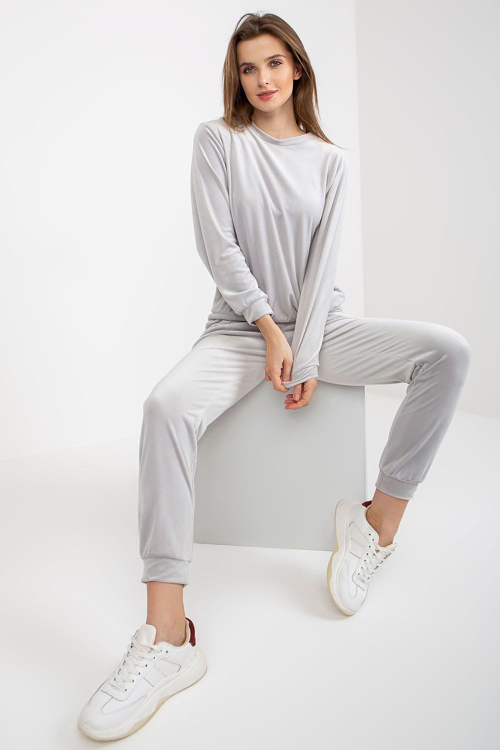 Rue Paris Ladies' Velour Set: Elegant Blouse & Long Pants with Elastic Waistband