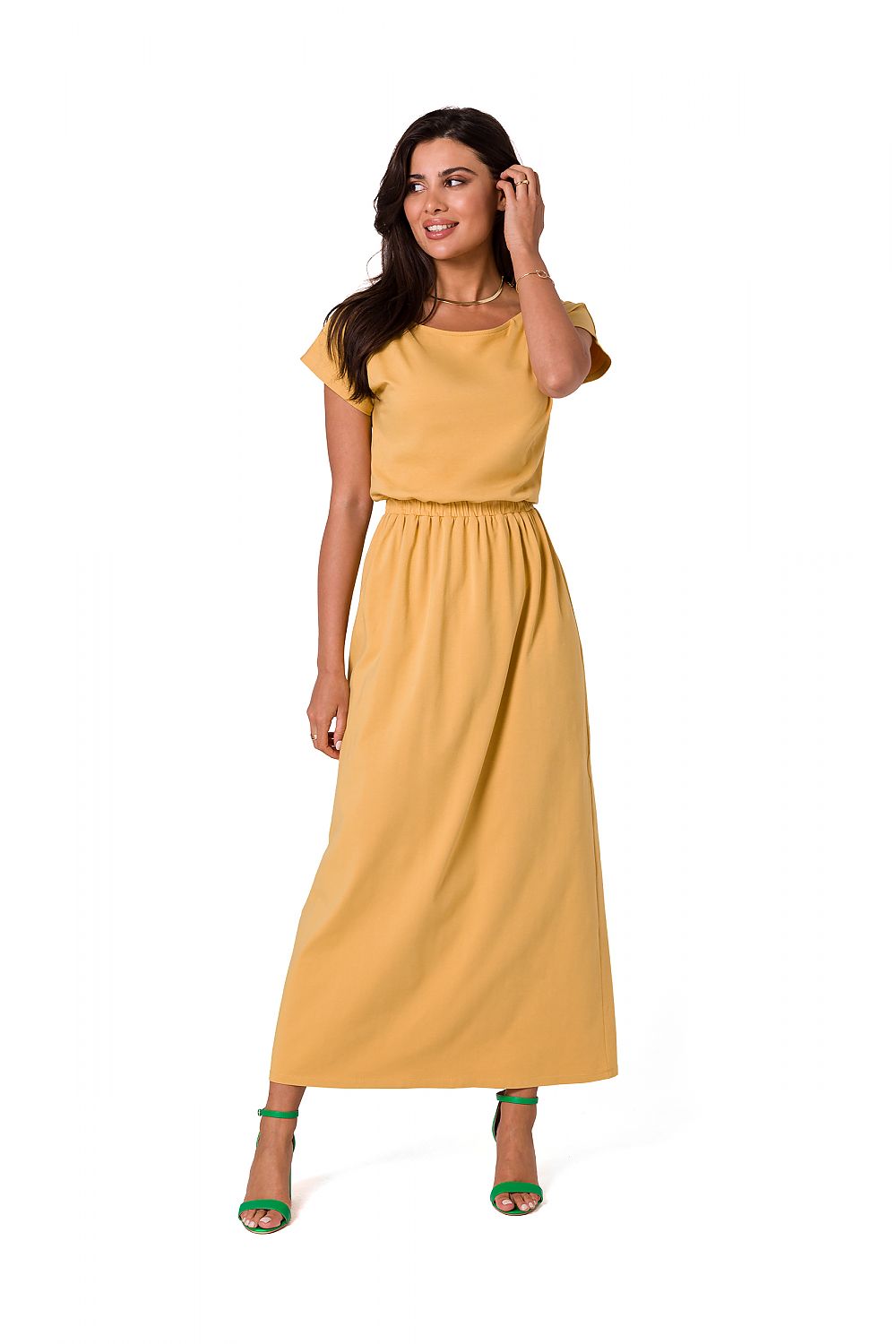 BeWear Cotton Maxi Dress with Asymmetrical Neckline and Elastic Waistband