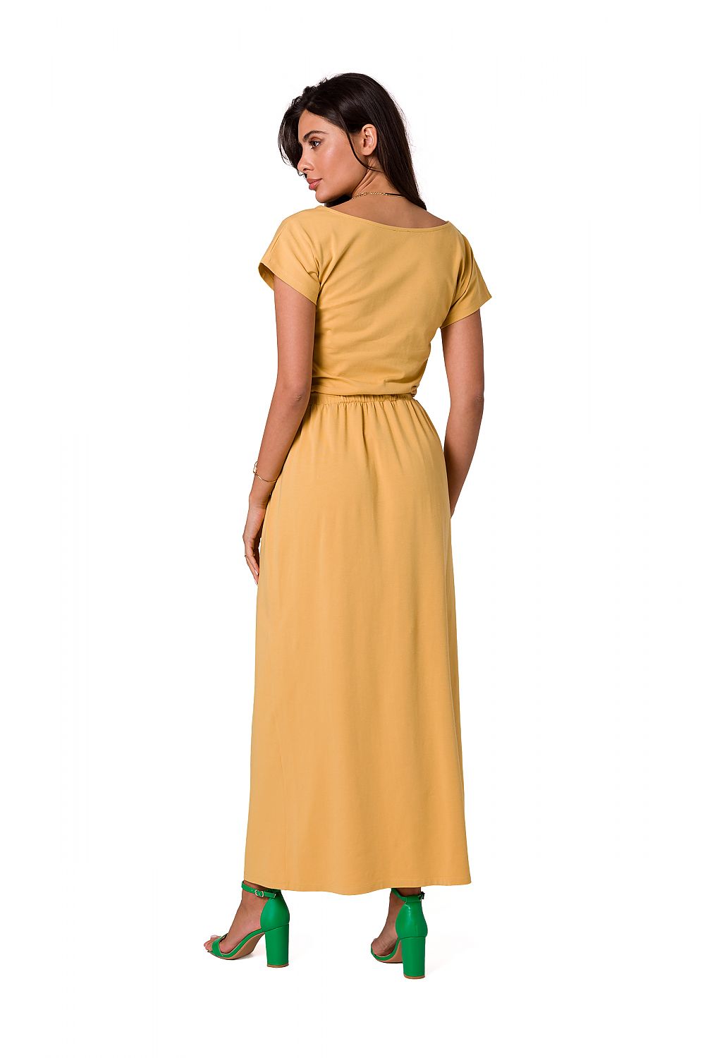 BeWear Cotton Maxi Dress with Asymmetrical Neckline and Elastic Waistband