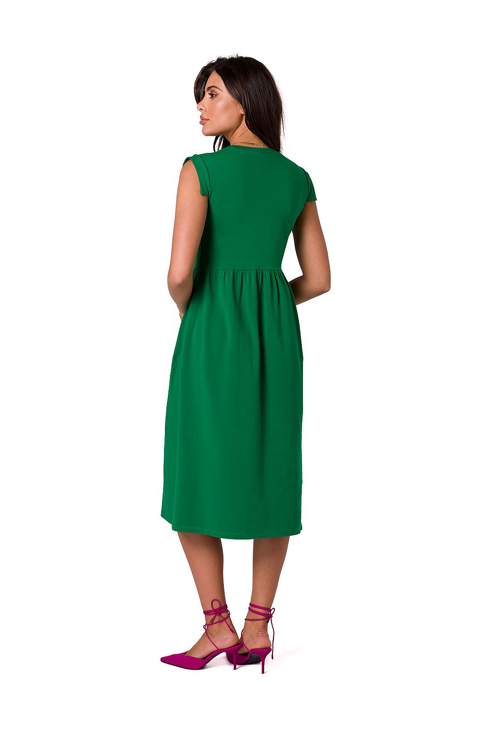Elegant Midi Dress by BeWear | Elevated Waistline, Sleeveless, 95% Cotton & 5% Spandex