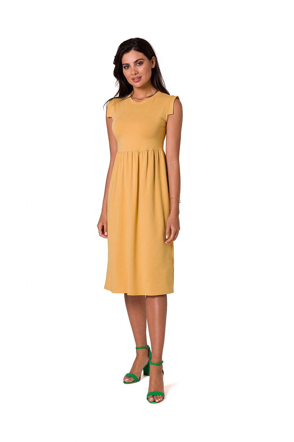 Elegant Midi Dress by BeWear | Elevated Waistline, Sleeveless, 95% Cotton & 5% Spandex