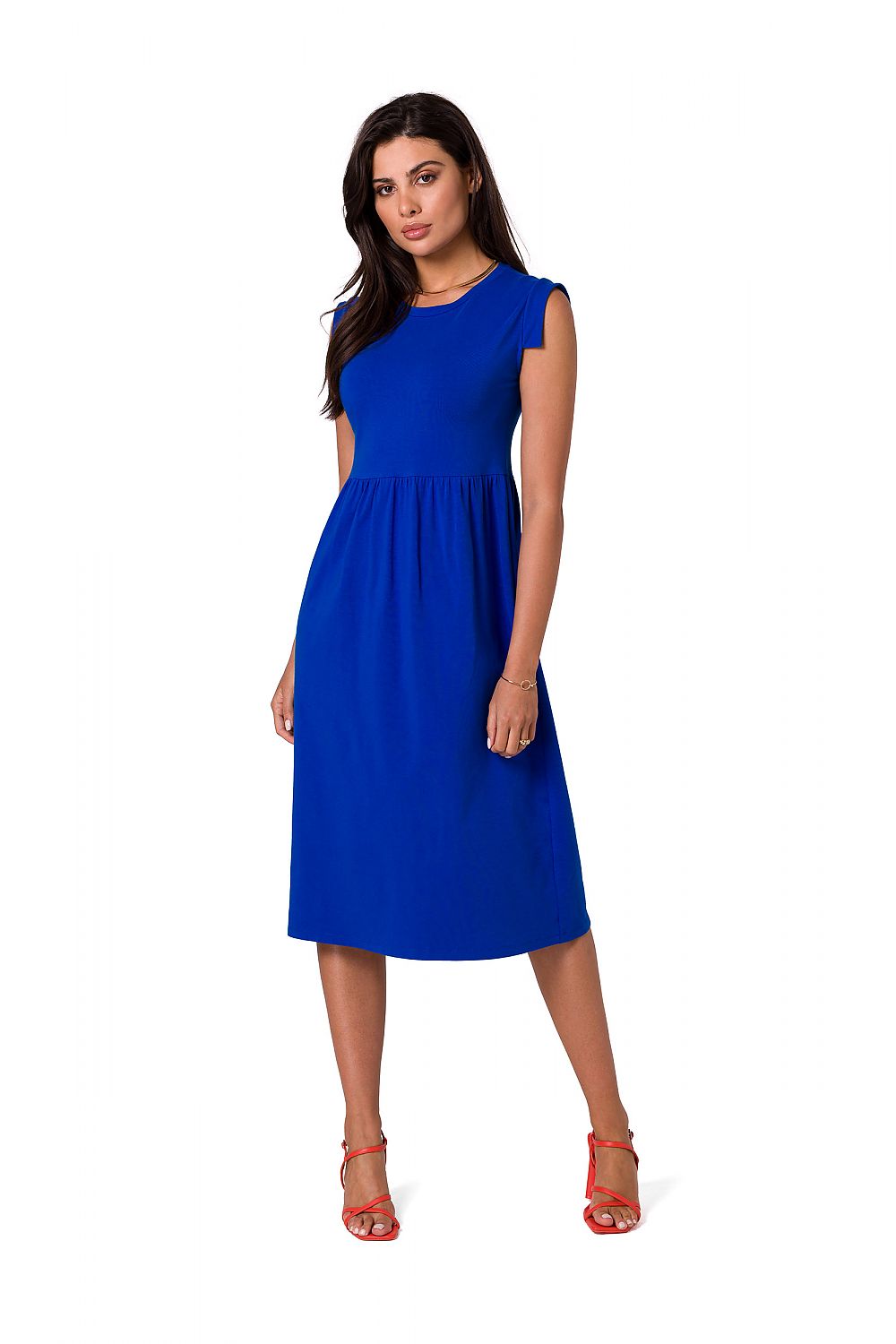 Elegant Midi Dress by BeWear | Elevated Waistline, Sleeveless, 95% Cotton & 5% Spandex