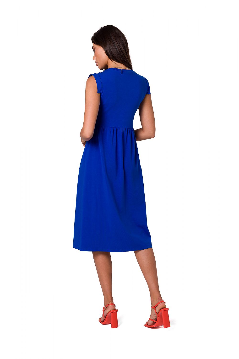 Elegant Midi Dress by BeWear | Elevated Waistline, Sleeveless, 95% Cotton & 5% Spandex