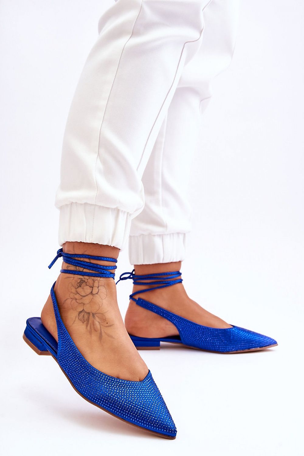 Luxury Rhinestone-Embellished Strappy Ballerina Flats with Open Heel - Comfortable Eco Leather Insole