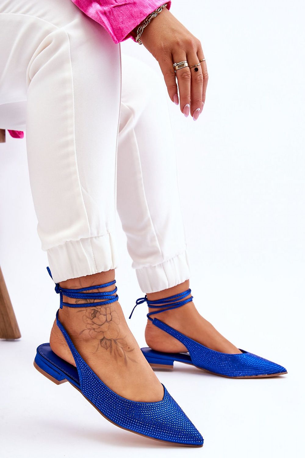 Luxury Rhinestone-Embellished Strappy Ballerina Flats with Open Heel - Comfortable Eco Leather Insole