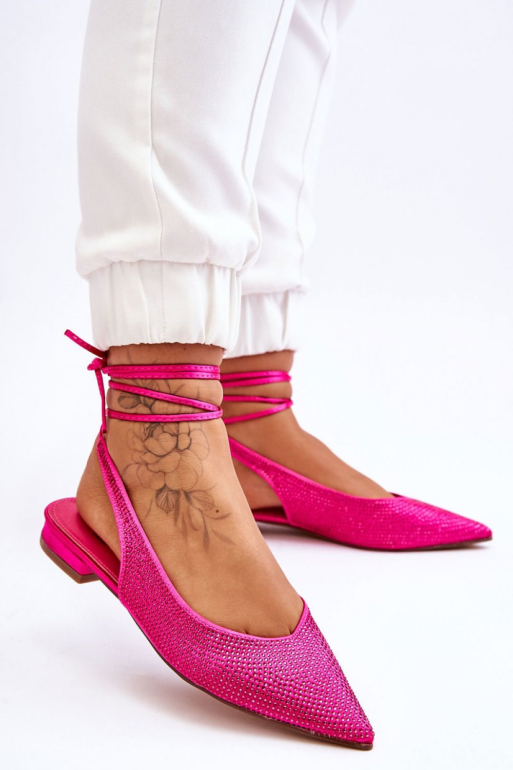 Luxury Rhinestone-Embellished Strappy Ballerina Flats with Open Heel - Comfortable Eco Leather Insole