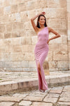 Fitted One Shoulder Evening Dress with Glitter Accents by Roco Fashion