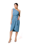 Elegant One-Shoulder Cocktail Dress with Draped Detailing and Belt by Makover