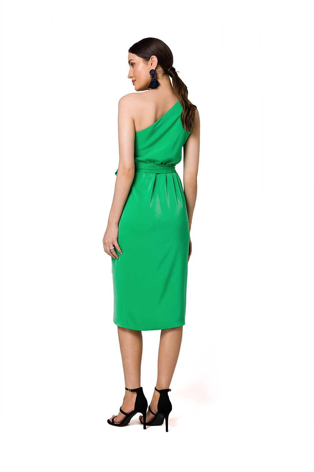 Elegant One-Shoulder Cocktail Dress with Draped Detailing and Belt by Makover