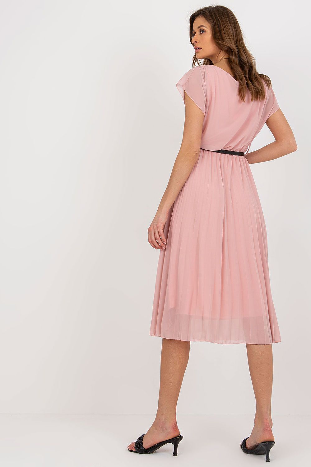 Elegant Italy Moda Cocktail Dress with Pleated Skirt and Black Belt for Formal Events