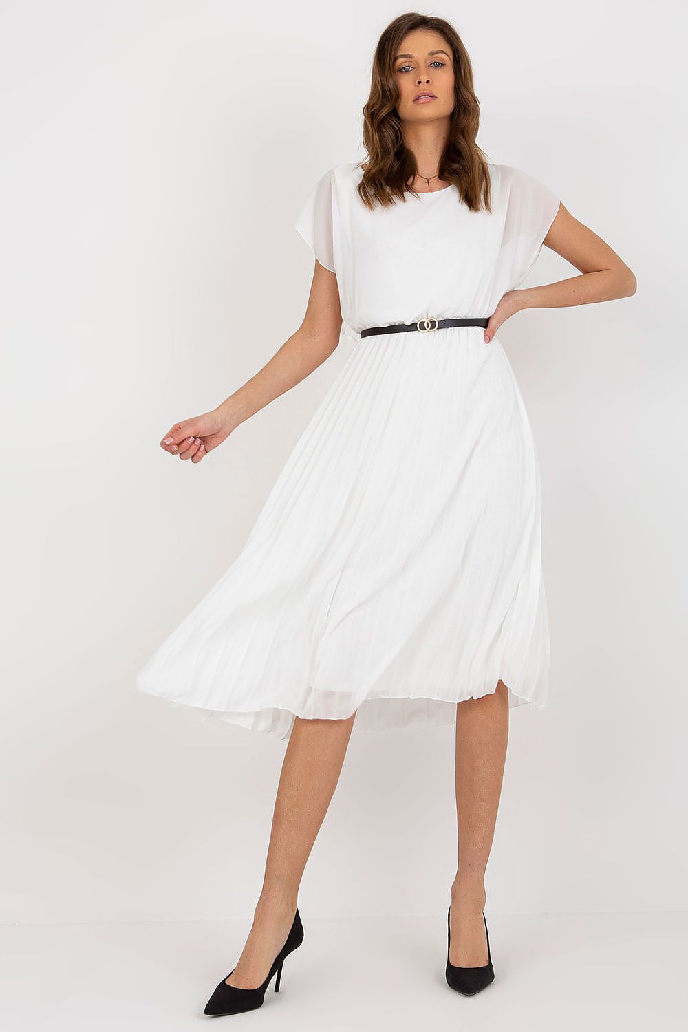 Elegant Italy Moda Cocktail Dress with Pleated Skirt and Black Belt for Formal Events