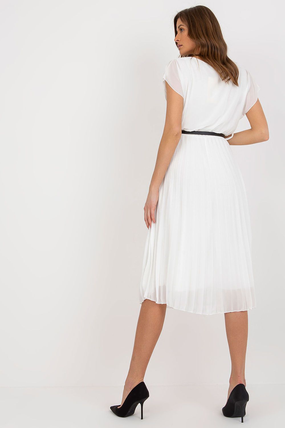 Elegant Italy Moda Cocktail Dress with Pleated Skirt and Black Belt for Formal Events