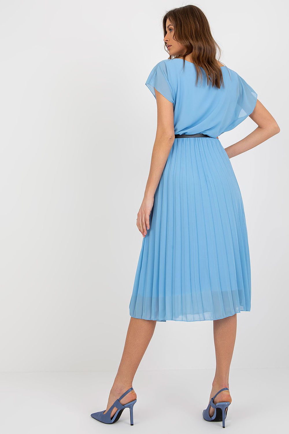 Elegant Italy Moda Cocktail Dress with Pleated Skirt and Black Belt for Formal Events
