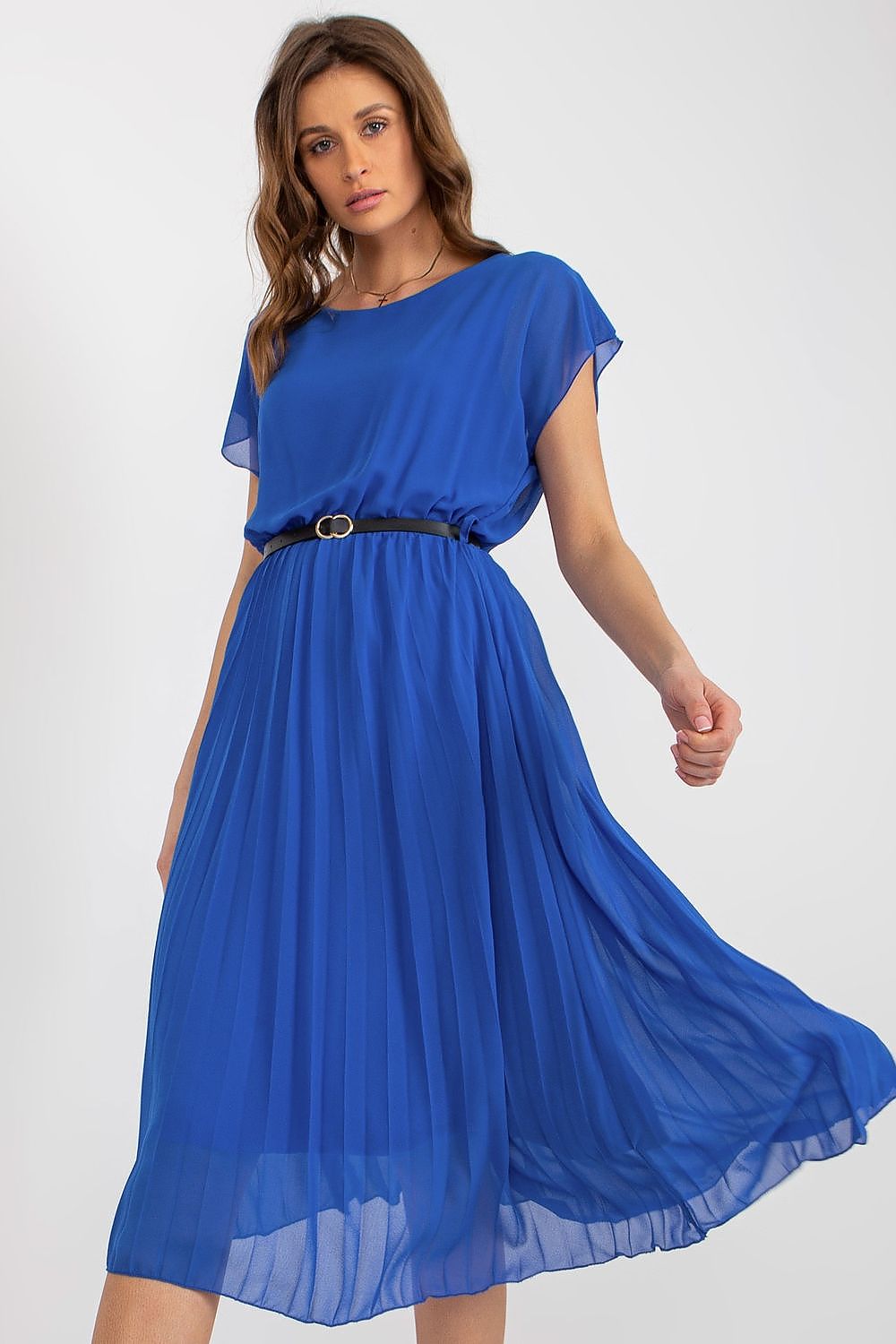 Elegant Italy Moda Cocktail Dress with Pleated Skirt and Black Belt for Formal Events
