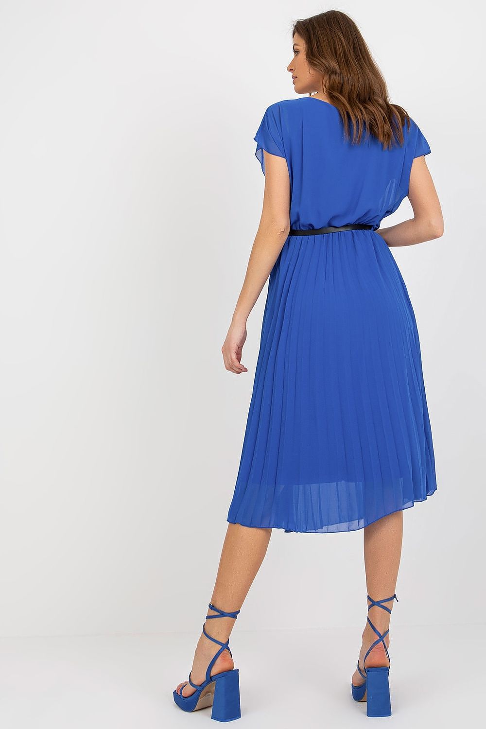 Elegant Italy Moda Cocktail Dress with Pleated Skirt and Black Belt for Formal Events