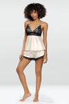 Elegant DKaren Ola Satin Chemise And Shorts Set With Black Lace Trim - Luxurious Nightwear