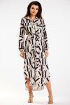 Elegant Awama Shirt Maxi Dress with Pockets and Belt - Customizable Fit, Long Sleeves, Made in Poland