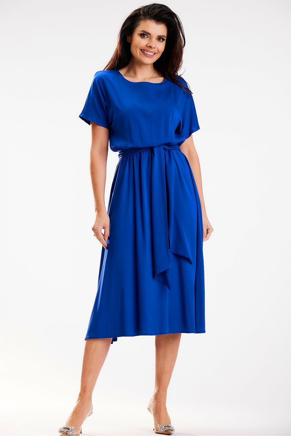 Elegant Midi Length Kimono Dress by Awama – Soft Viscose, Sash Detail, Perfect for Work and Leisure