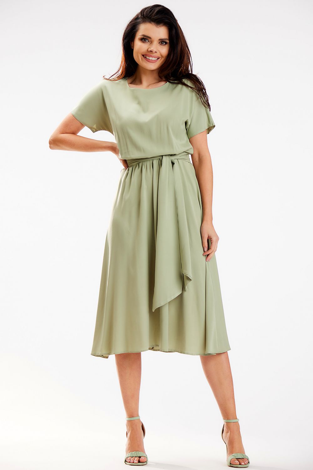 Elegant Midi Length Kimono Dress by Awama – Soft Viscose, Sash Detail, Perfect for Work and Leisure